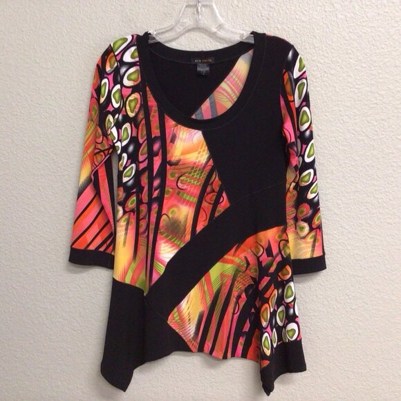 Eva Varro Print 3/4 Sleeve Scoop Neck Tunic Size Small Lagenlook Boho - Picture 8 of 8